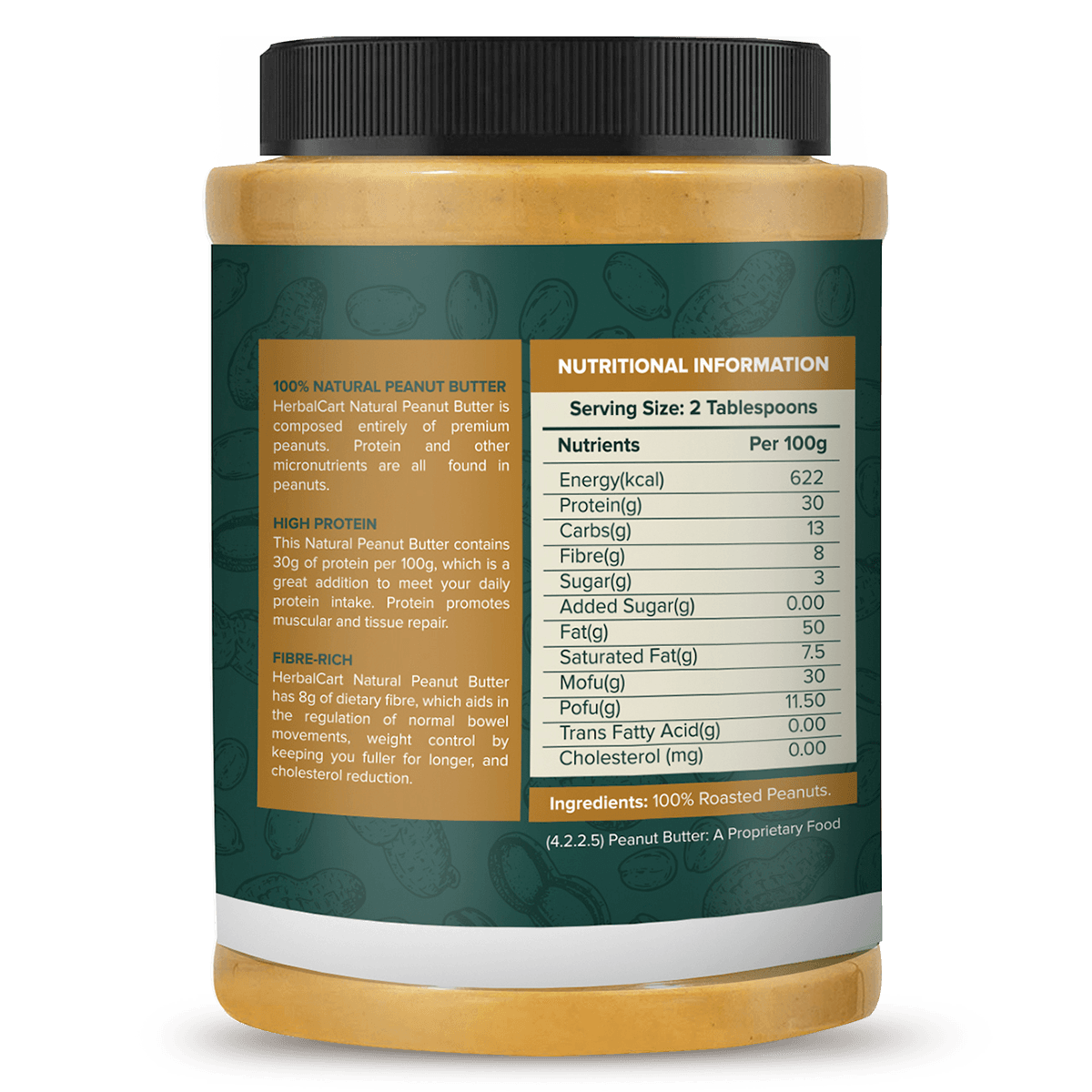 Natural Peanut Butter Crunchy, Unsweetened (340g-1kg)
