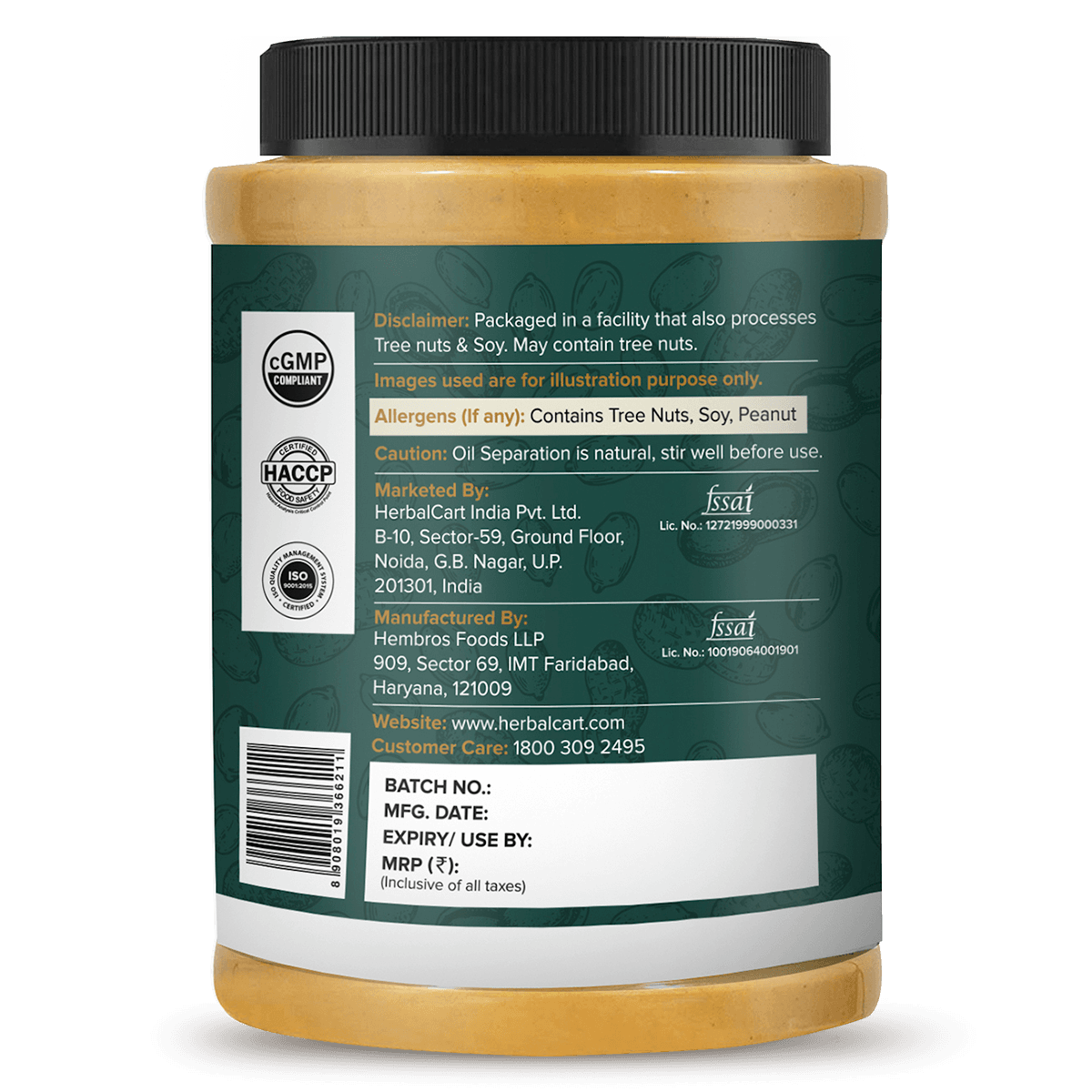 Natural Peanut Butter Crunchy, Unsweetened (340g-1kg)