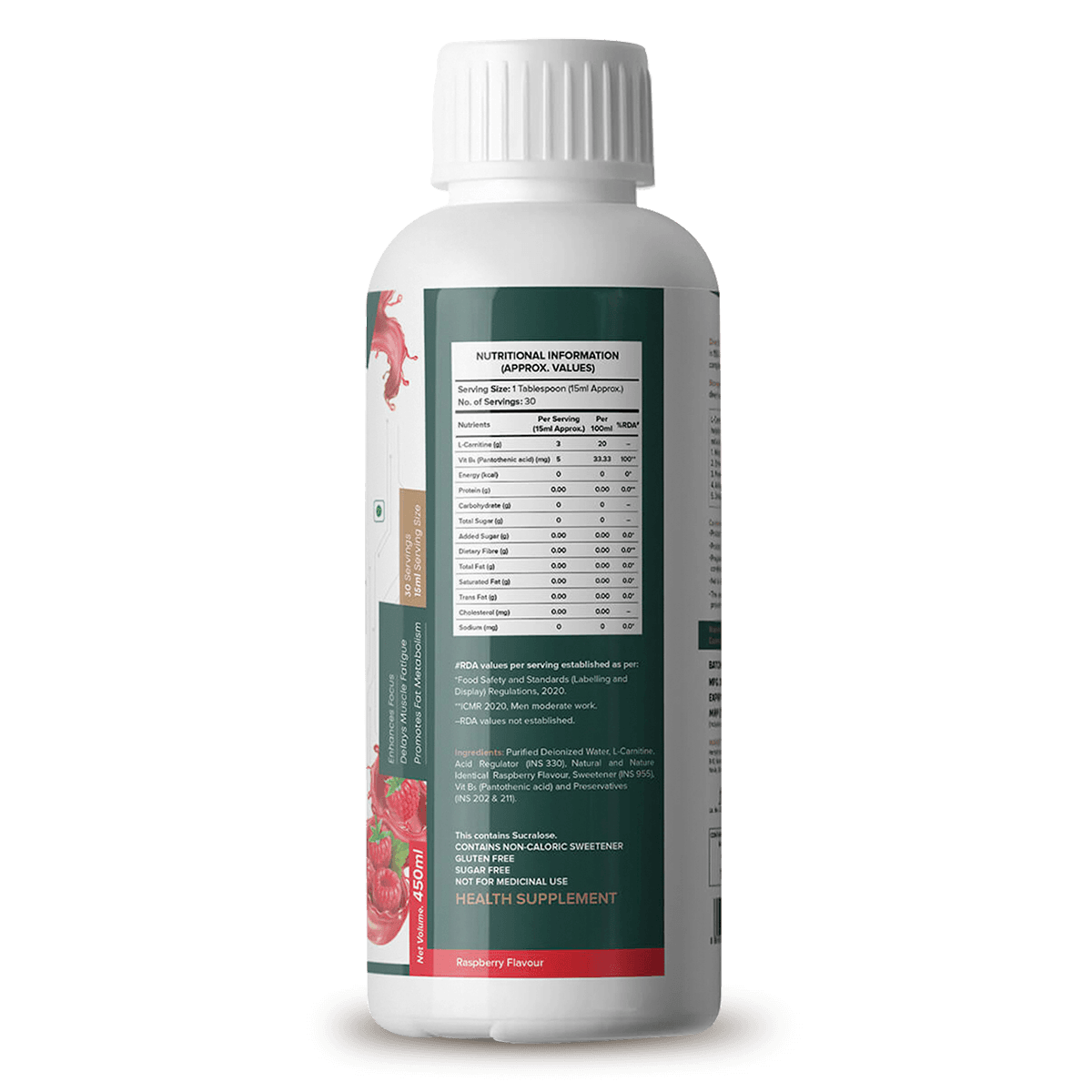 L-Carnitine Liquid, Raspberry Flavour (450ml)