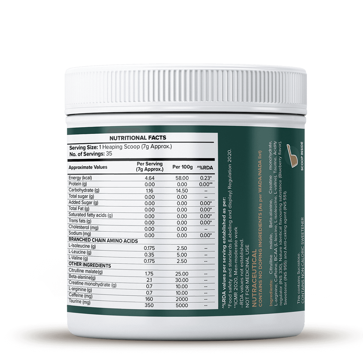 Pre Workout, Blueberry Flavour (250g)