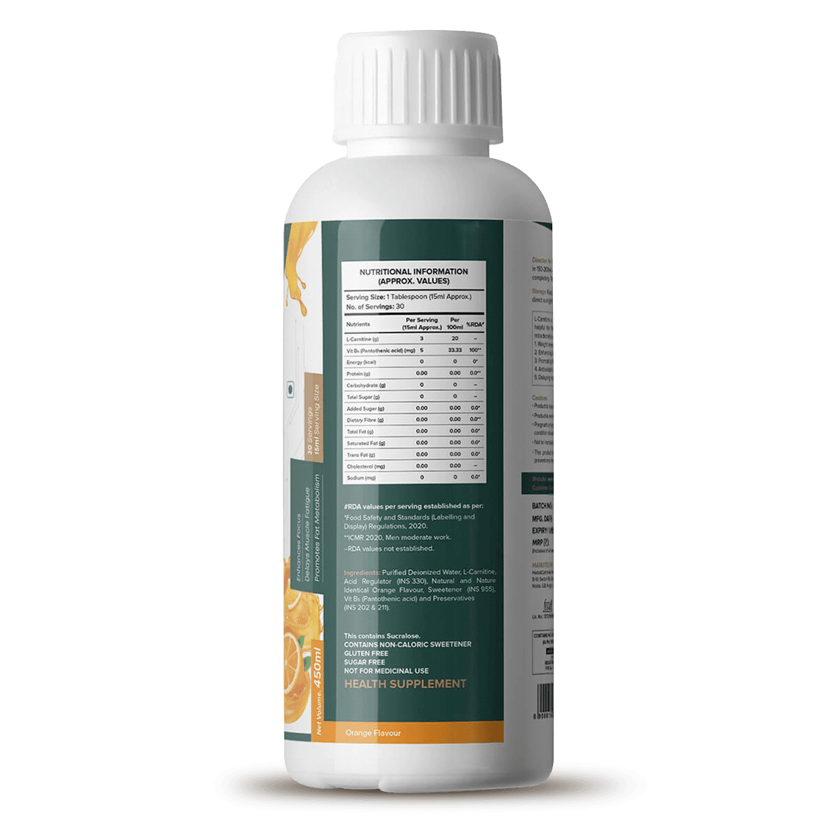 L-Carnitine Liquid, Orange Flavour (450ml)