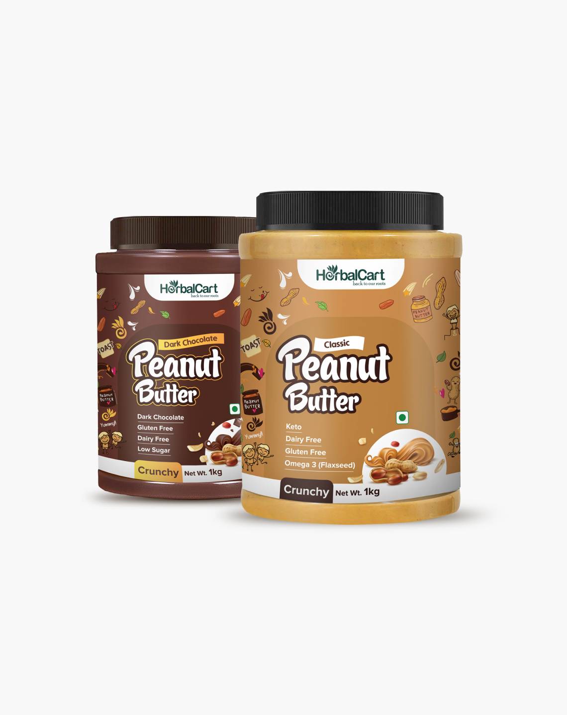 Peanut Butter Combo - Classic Crunchy 1kg, Dark Chocolate Crunchy 1kg