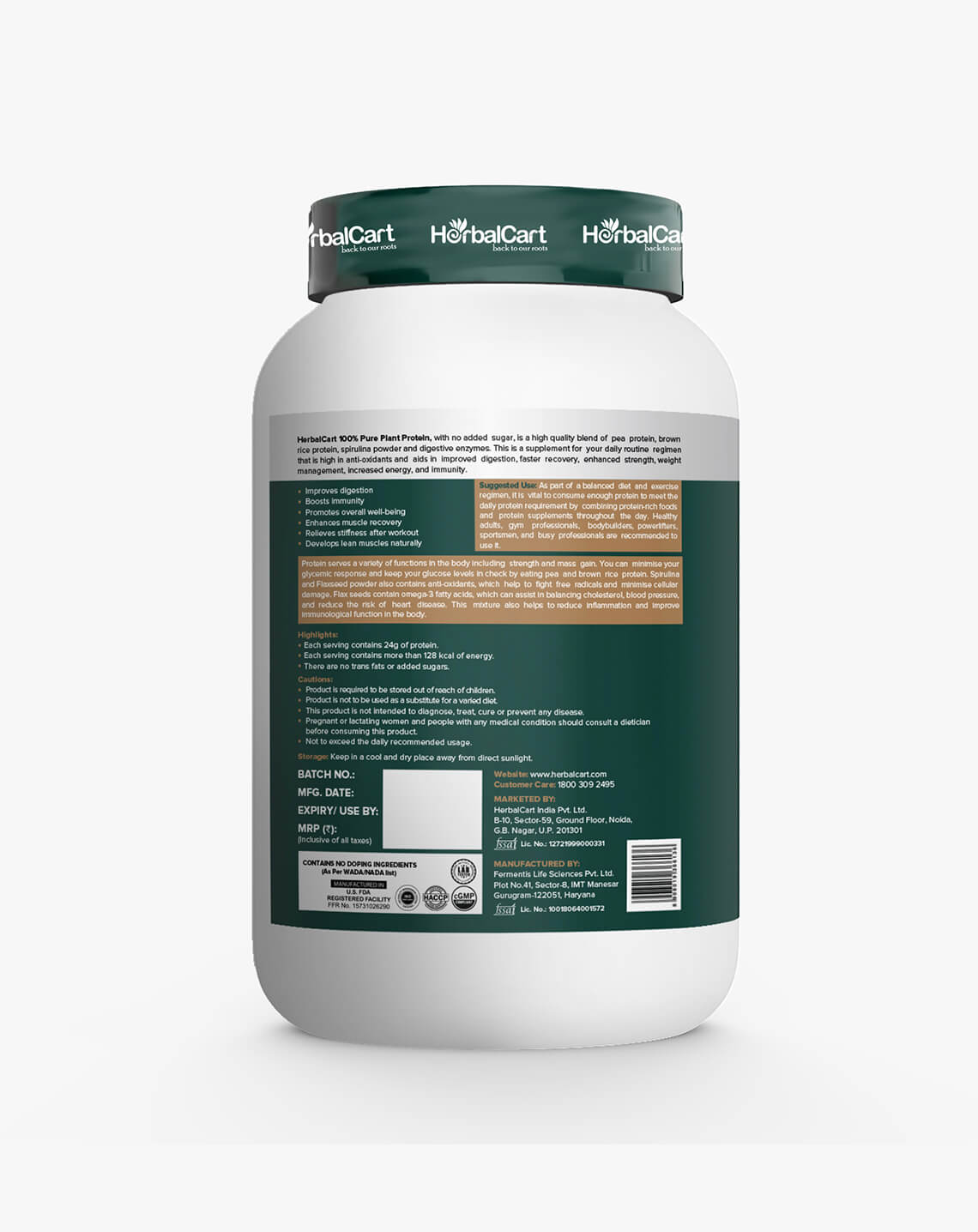 HerbalCart Plant Protein 1 Kg & Essential Greens 250G Combo