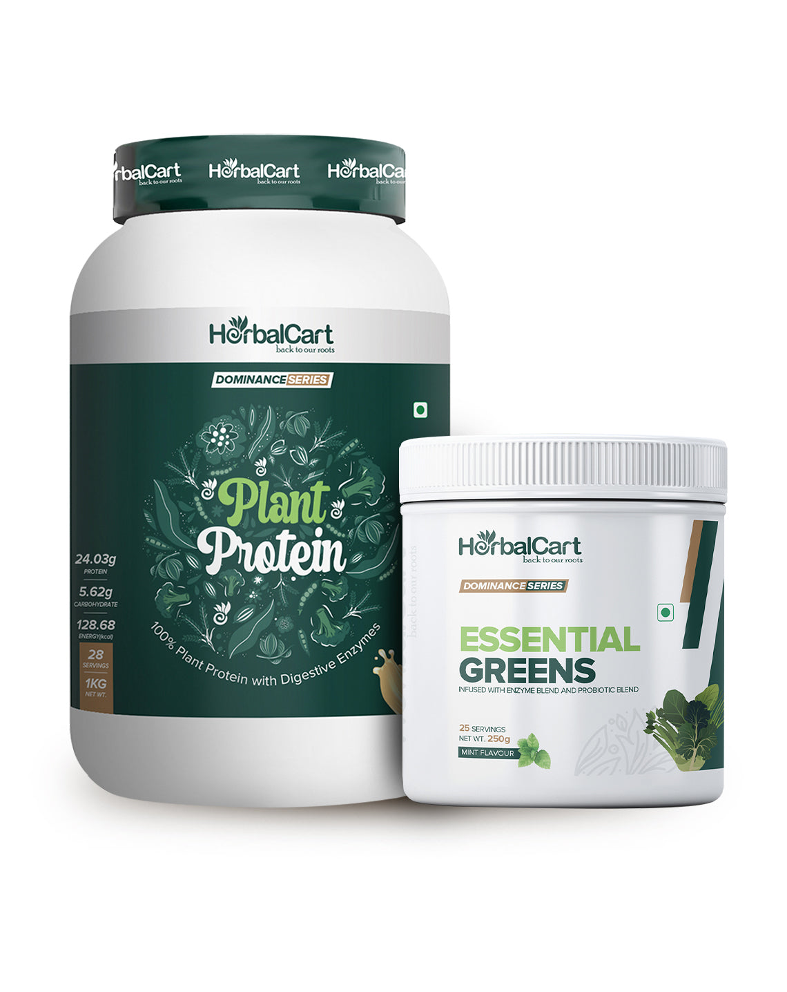 HerbalCart Plant Protein 1 Kg & Essential Greens 250G Combo