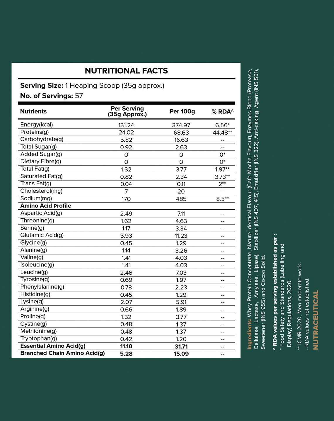 Whey Protein Concentrate, Cafe Mocha Flavour